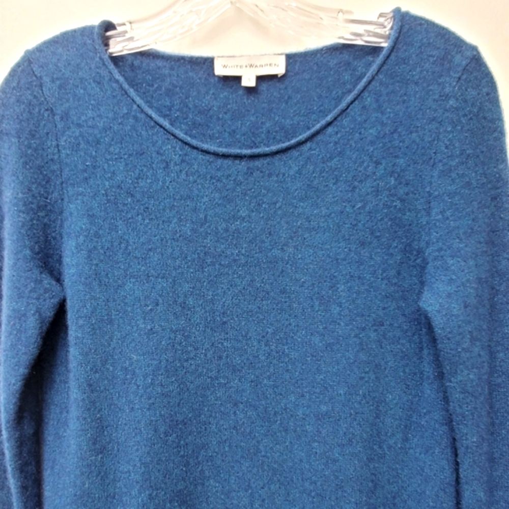 White+Warren Dark Teal Blue 100% Cashmere Sweater Size Small Minimalist - Picture 2 of 8